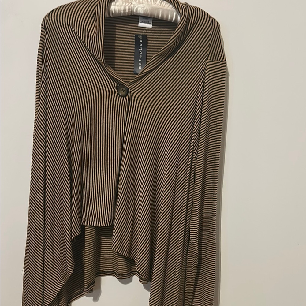 Metaphor Tan and Black Striped Button-Up Shirt